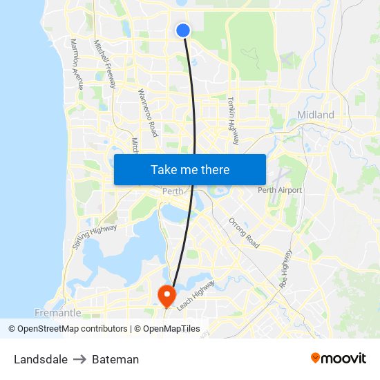 Landsdale to Bateman map