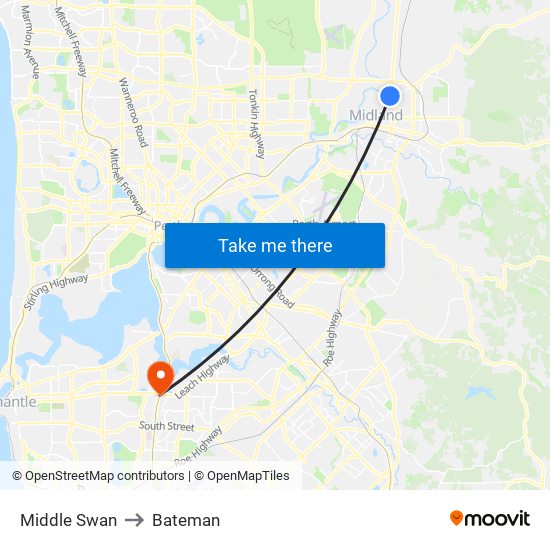 Middle Swan to Bateman map