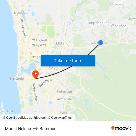 Mount Helena to Bateman map