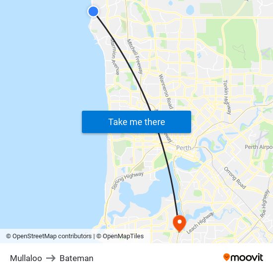 Mullaloo to Bateman map