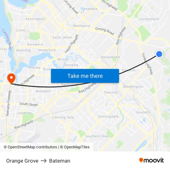 Orange Grove to Bateman map