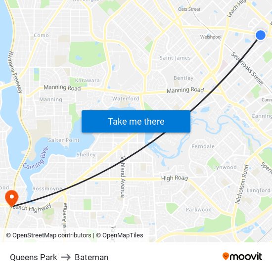 Queens Park to Bateman map