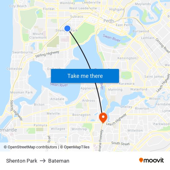 Shenton Park to Bateman map