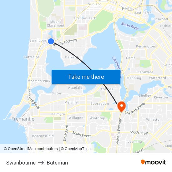 Swanbourne to Bateman map