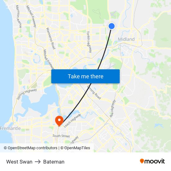 West Swan to Bateman map