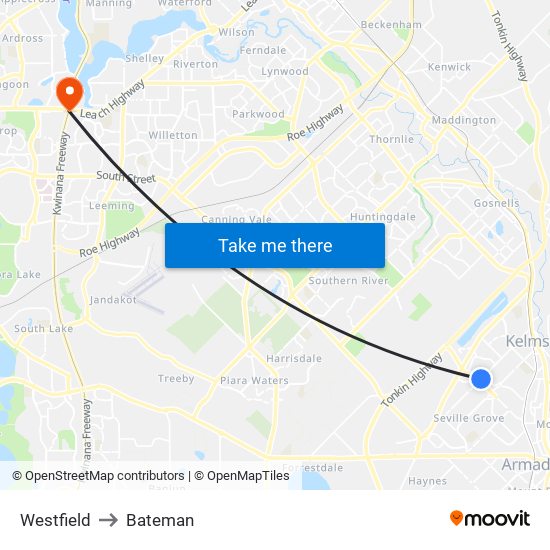 Westfield to Bateman map