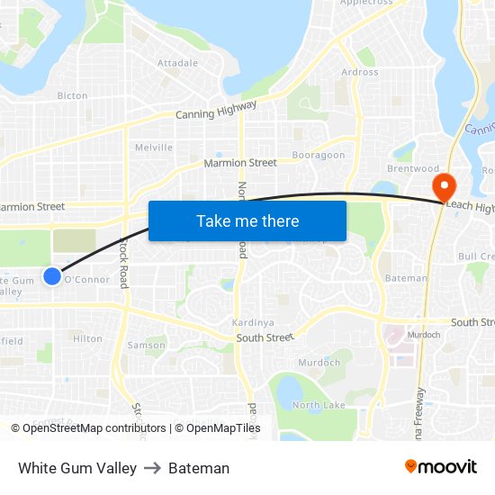 White Gum Valley to Bateman map