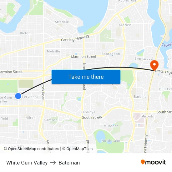 White Gum Valley to Bateman map