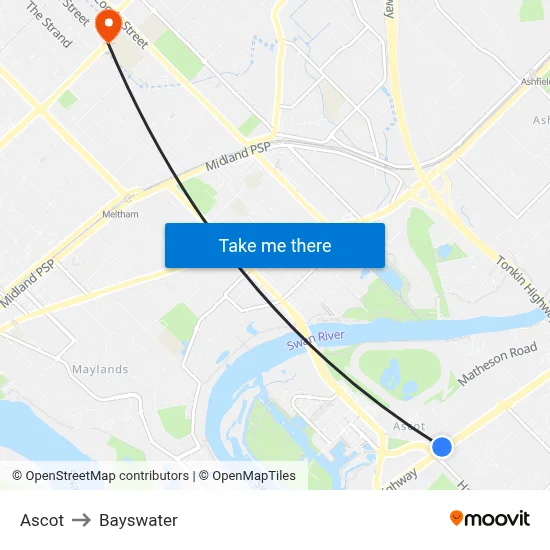 Ascot to Bayswater map