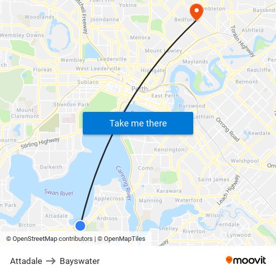 Attadale to Bayswater map