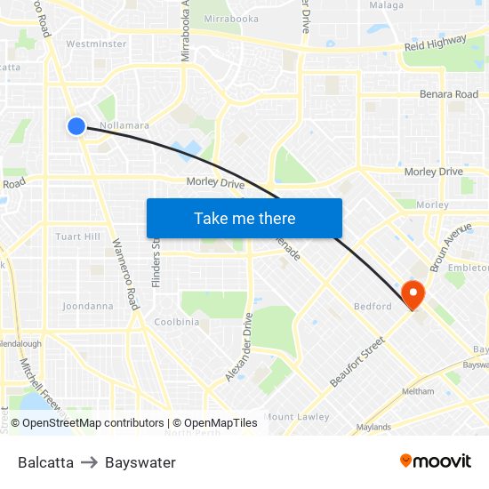 Balcatta to Bayswater map