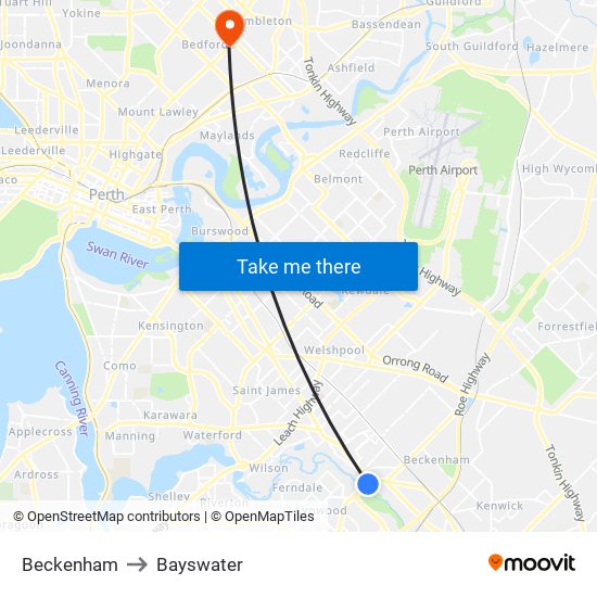 Beckenham to Bayswater map