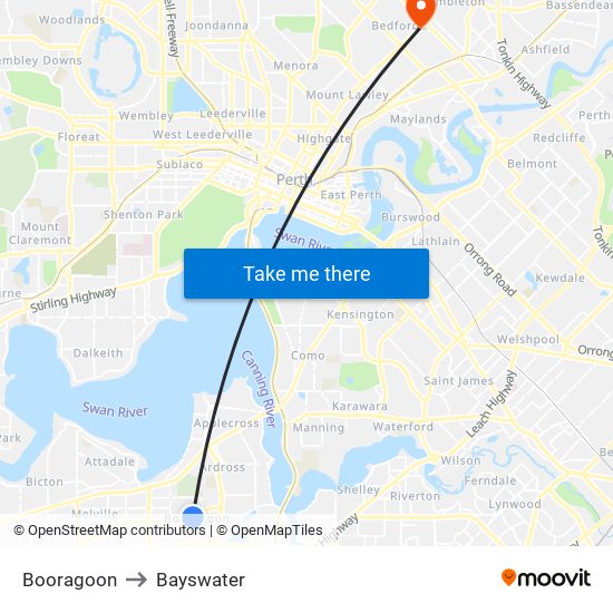 Booragoon to Bayswater map