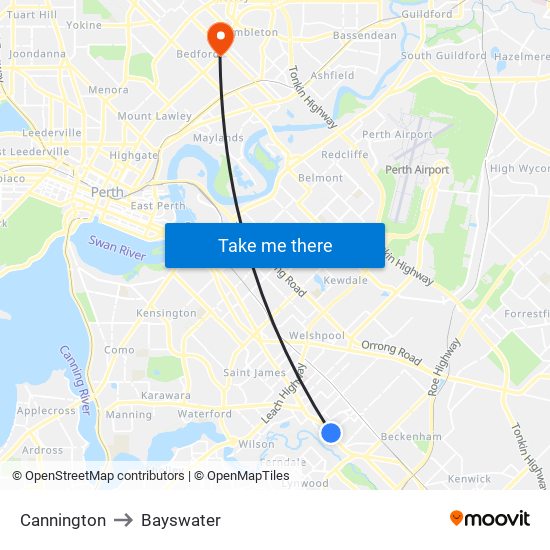 Cannington to Bayswater map
