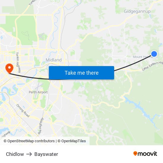 Chidlow to Bayswater map