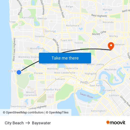 City Beach to Bayswater map