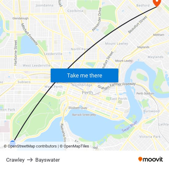 Crawley to Bayswater map