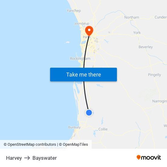 Harvey to Bayswater map