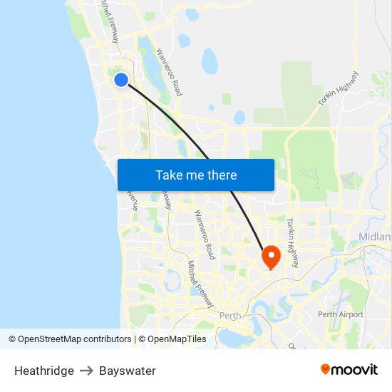 Heathridge to Bayswater map