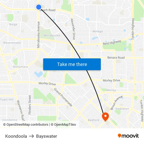 Koondoola to Bayswater map