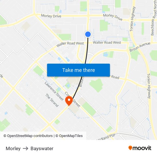 Morley to Bayswater map
