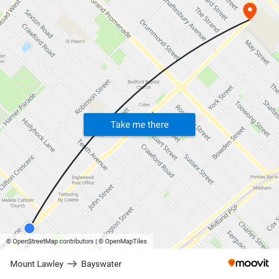 Mount Lawley to Bayswater map