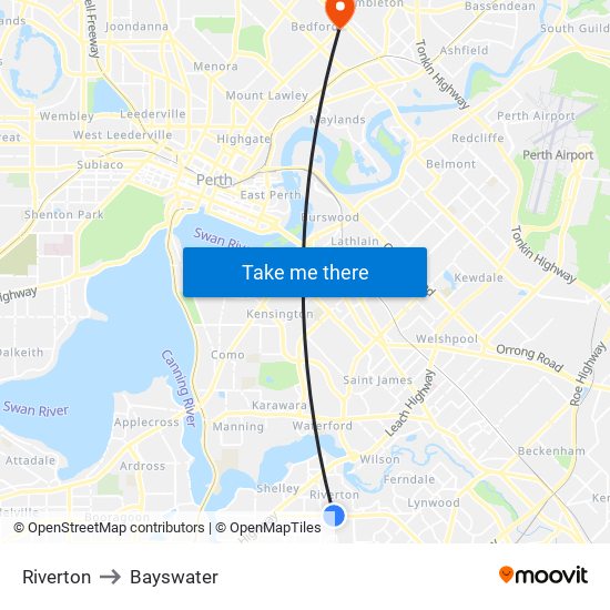 Riverton to Bayswater map