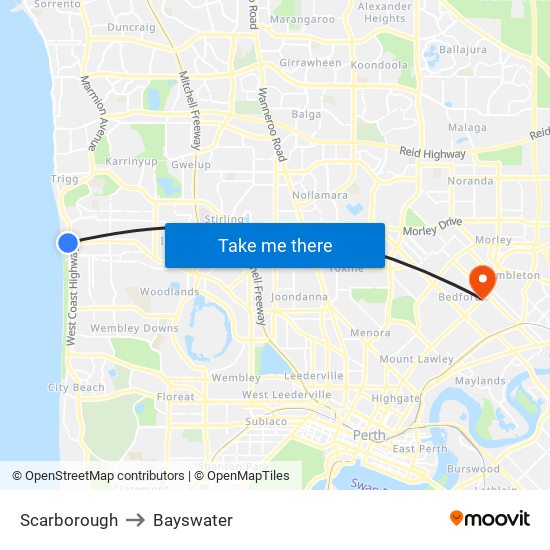 Scarborough to Bayswater map