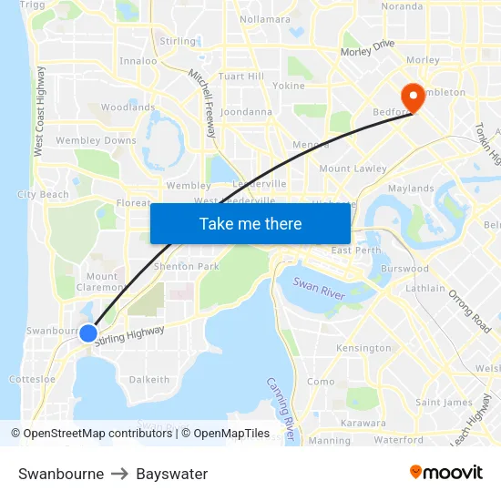 Swanbourne to Bayswater map
