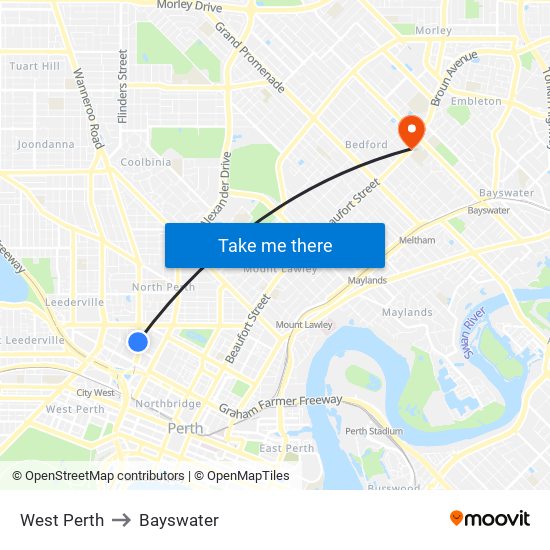 West Perth to Bayswater map