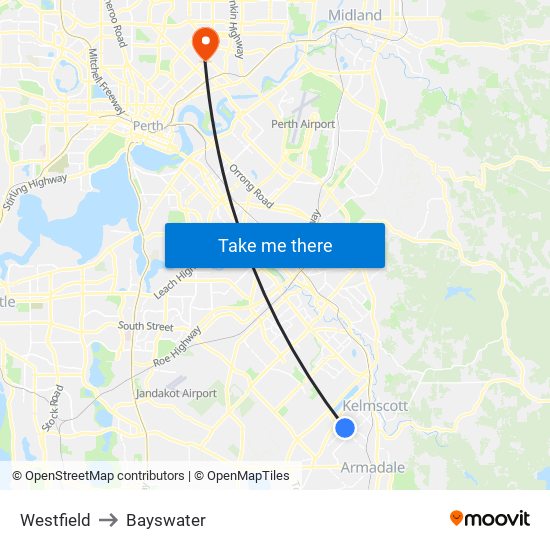 Westfield to Bayswater map