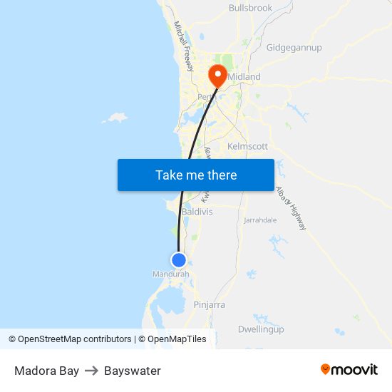 Madora Bay to Bayswater map