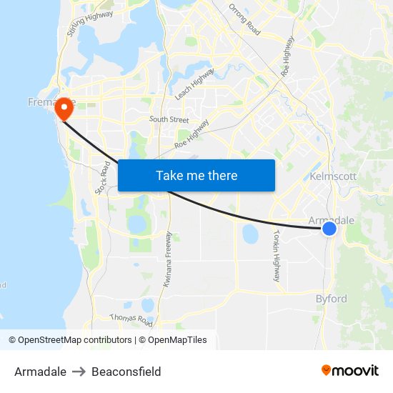 Armadale to Beaconsfield map