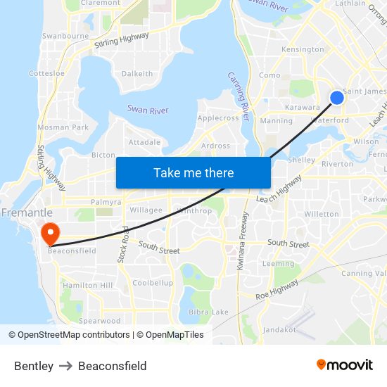 Bentley to Beaconsfield map