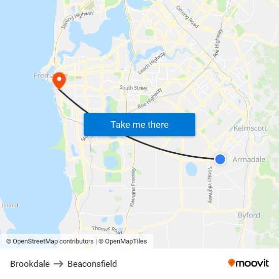 Brookdale to Beaconsfield map