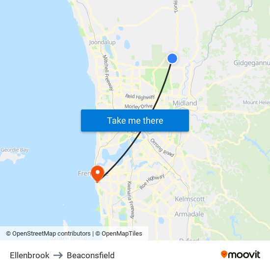 Ellenbrook to Beaconsfield map