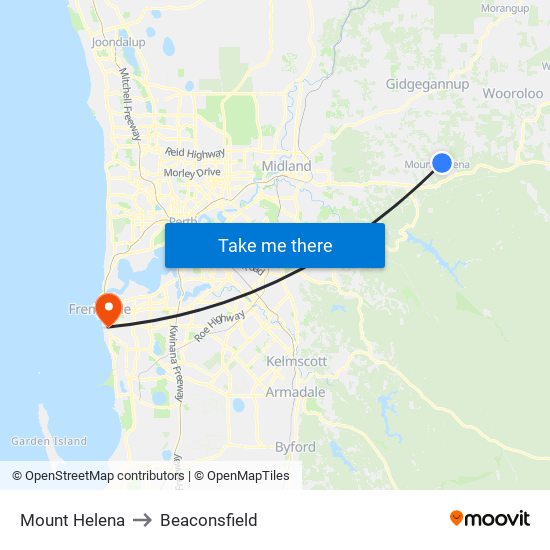 Mount Helena to Beaconsfield map