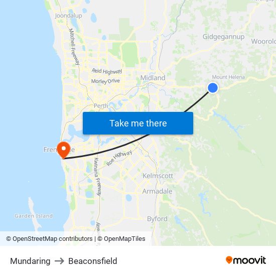 Mundaring to Beaconsfield map