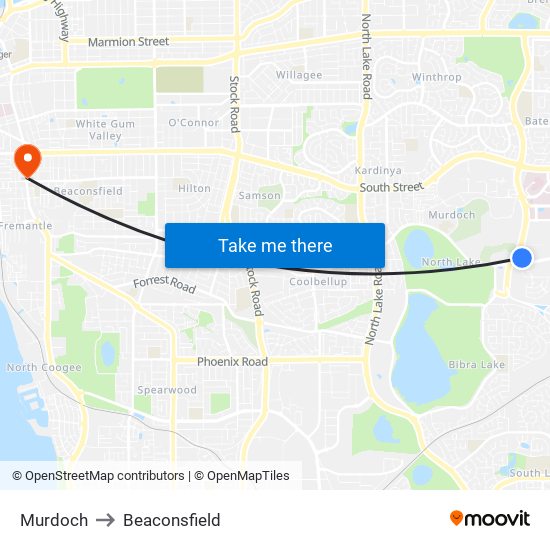 Murdoch to Beaconsfield map