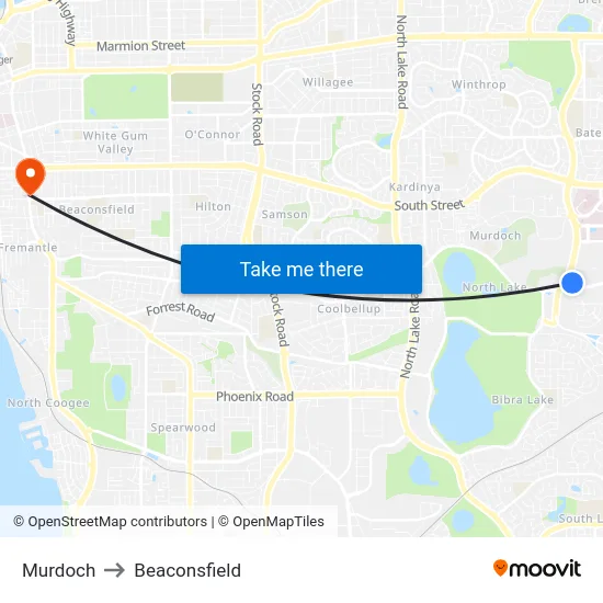 Murdoch to Beaconsfield map