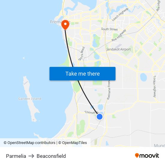 Parmelia to Beaconsfield map