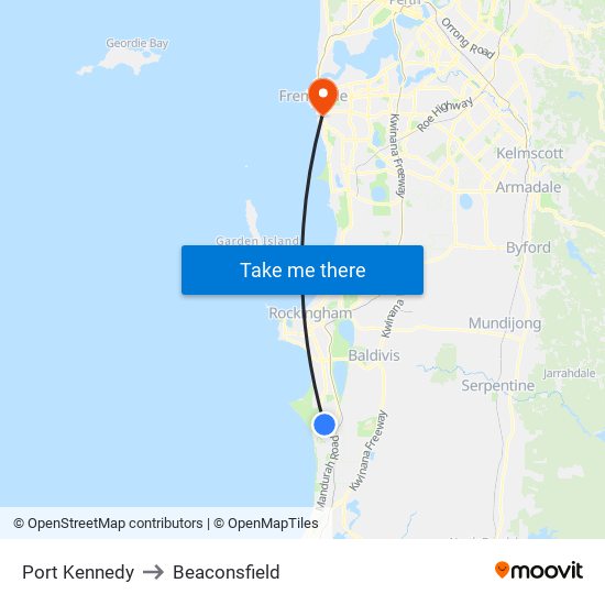Port Kennedy to Beaconsfield map