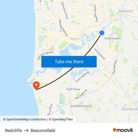 Redcliffe to Beaconsfield map