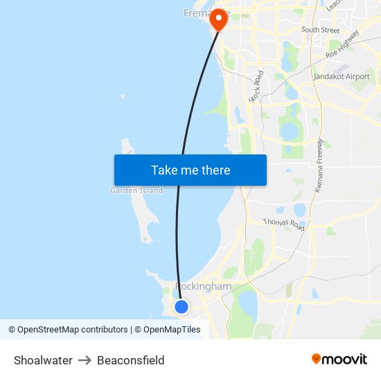 Shoalwater to Beaconsfield map