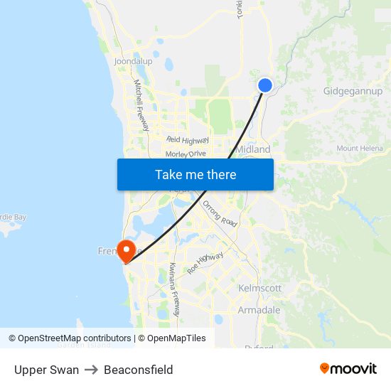 Upper Swan to Beaconsfield map