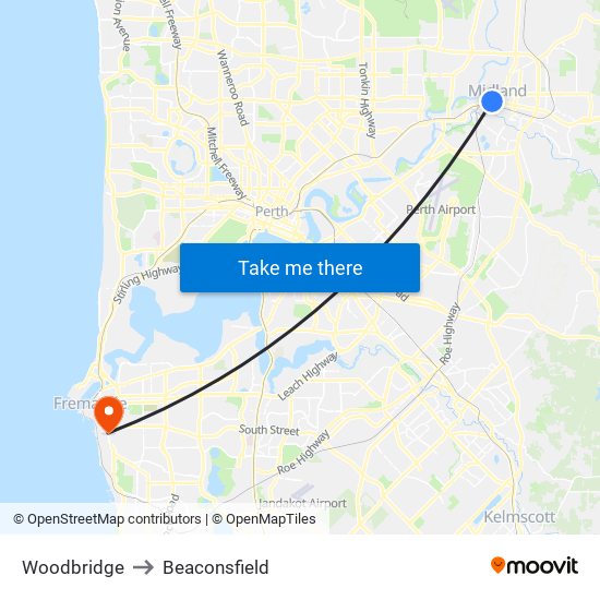 Woodbridge to Beaconsfield map