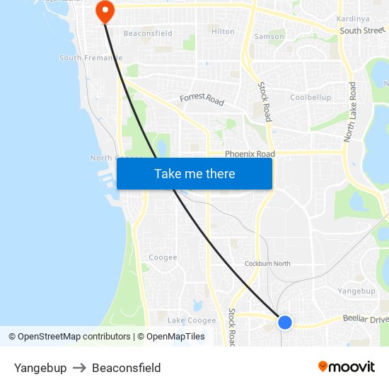 Yangebup to Beaconsfield map