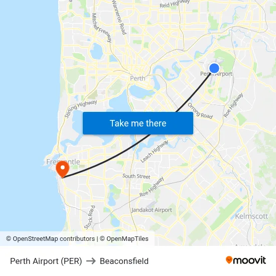 Perth Airport (PER) to Beaconsfield map