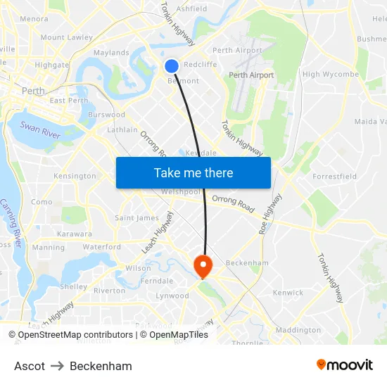 Ascot to Beckenham map