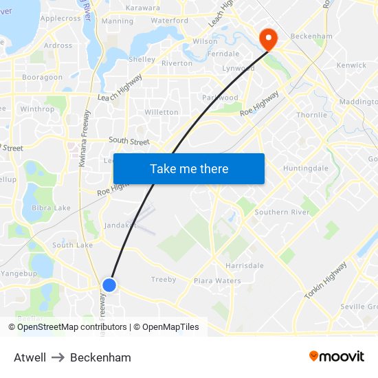 Atwell to Beckenham map